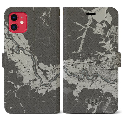 【青梅（東京都）】地図柄iPhoneケース（手帳タイプ）モノトーン・iPhone 11 用