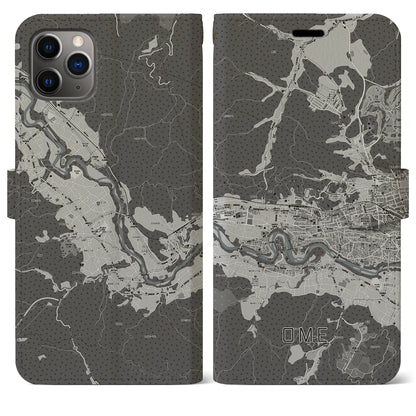 【青梅（東京都）】地図柄iPhoneケース（手帳タイプ）モノトーン・iPhone 11 Pro Max 用