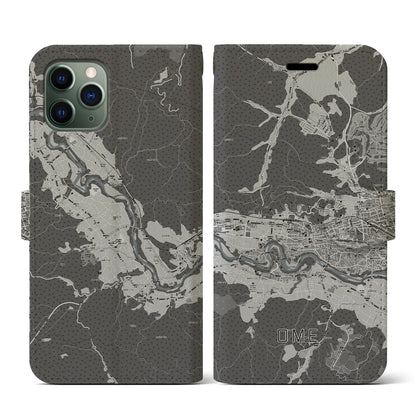 【青梅（東京都）】地図柄iPhoneケース（手帳タイプ）モノトーン・iPhone 11 Pro 用