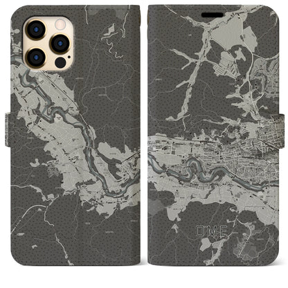 【青梅（東京都）】地図柄iPhoneケース（手帳タイプ）モノトーン・iPhone 12 Pro Max 用