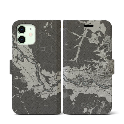 【青梅（東京都）】地図柄iPhoneケース（手帳タイプ）モノトーン・iPhone 12 mini 用