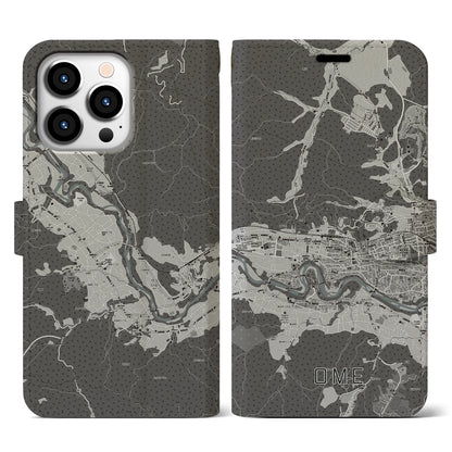 【青梅（東京都）】地図柄iPhoneケース（手帳タイプ）モノトーン・iPhone 13 Pro 用