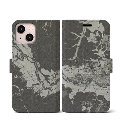 【青梅（東京都）】地図柄iPhoneケース（手帳タイプ）モノトーン・iPhone 13 mini 用