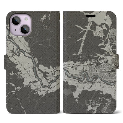 【青梅（東京都）】地図柄iPhoneケース（手帳タイプ）モノトーン・iPhone 14 用