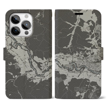 【青梅（東京都）】地図柄iPhoneケース（手帳タイプ）モノトーン・iPhone 14 Pro 用