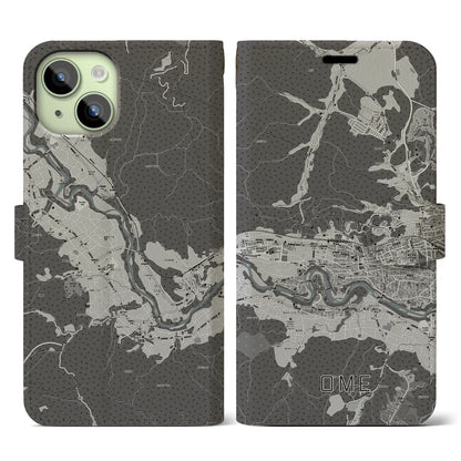 【青梅（東京都）】地図柄iPhoneケース（手帳タイプ）モノトーン・iPhone 15 用