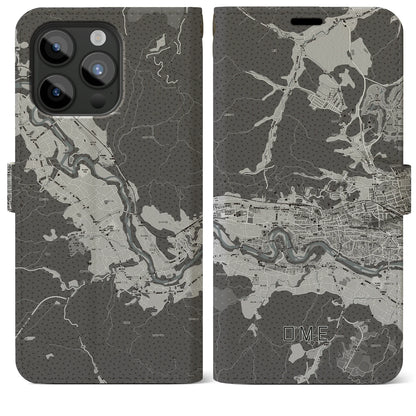 【青梅（東京都）】地図柄iPhoneケース（手帳タイプ）モノトーン・iPhone 15 Pro Max 用