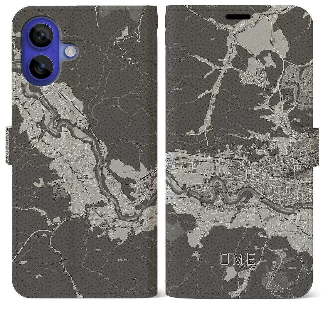 【青梅(東京都)】地図柄iPhoneケース(手帳タイプ)モノトーン・iPhone 16 Pro Max 用