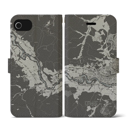 【青梅（東京都）】地図柄iPhoneケース（手帳タイプ）モノトーン・iPhone SE（第3 / 第2世代） / 8 / 7 / 6s / 6 用