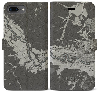 【青梅（東京都）】地図柄iPhoneケース（手帳タイプ）モノトーン・iPhone 8Plus /7Plus / 6sPlus / 6Plus 用
