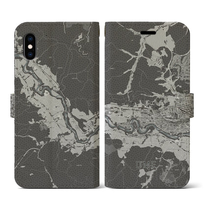 【青梅（東京都）】地図柄iPhoneケース（手帳タイプ）モノトーン・iPhone XS / X 用