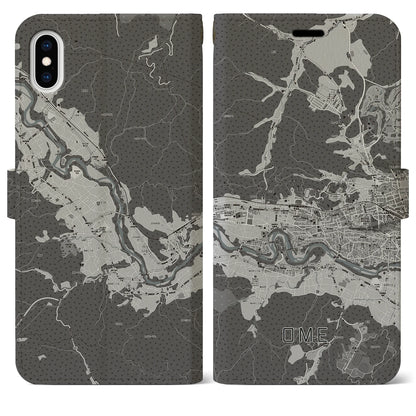 【青梅（東京都）】地図柄iPhoneケース（手帳タイプ）モノトーン・iPhone XS Max 用