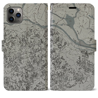 【小見川（千葉県）】地図柄iPhoneケース（手帳タイプ）モノトーン・iPhone 11 Pro Max 用