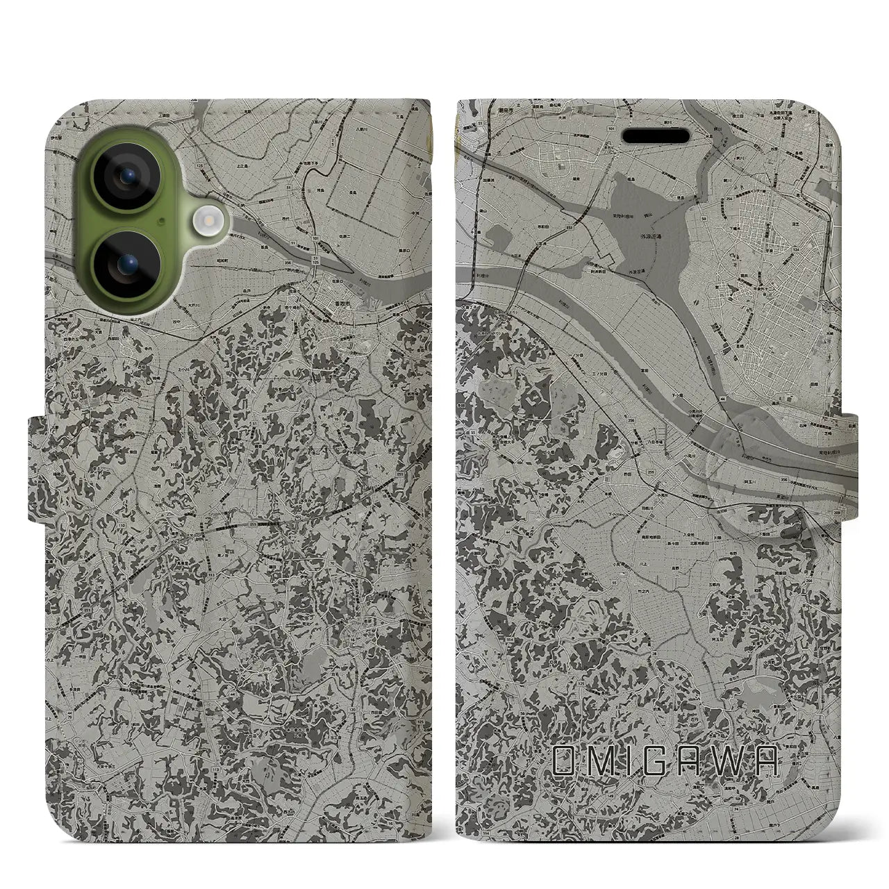 【小見川（千葉県）】地図柄iPhoneケース（手帳タイプ）