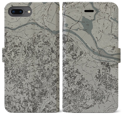 【小見川（千葉県）】地図柄iPhoneケース（手帳タイプ）モノトーン・iPhone 8Plus /7Plus / 6sPlus / 6Plus 用