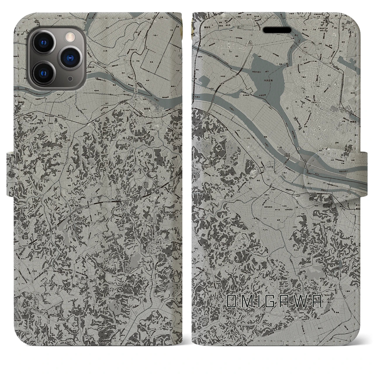 【小見川（千葉県）】地図柄iPhoneケース（手帳タイプ）