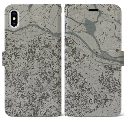 【小見川（千葉県）】地図柄iPhoneケース（手帳タイプ）モノトーン・iPhone XS Max 用