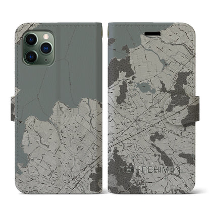 【近江八幡2（滋賀県）】地図柄iPhoneケース（手帳タイプ）モノトーン・iPhone 11 Pro 用