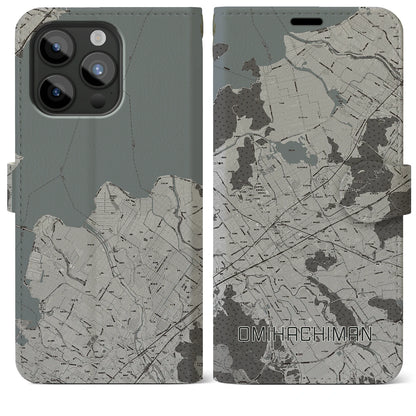 【近江八幡2（滋賀県）】地図柄iPhoneケース（手帳タイプ）モノトーン・iPhone 15 Pro Max 用