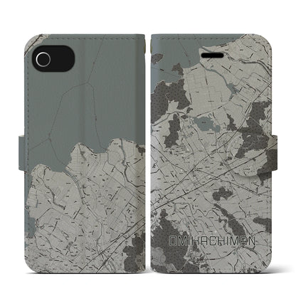 【近江八幡2（滋賀県）】地図柄iPhoneケース（手帳タイプ）モノトーン・iPhone SE（第3 / 第2世代） / 8 / 7 / 6s / 6 用