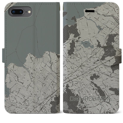 【近江八幡2（滋賀県）】地図柄iPhoneケース（手帳タイプ）モノトーン・iPhone 8Plus /7Plus / 6sPlus / 6Plus 用