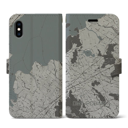 【近江八幡2（滋賀県）】地図柄iPhoneケース（手帳タイプ）モノトーン・iPhone XS / X 用