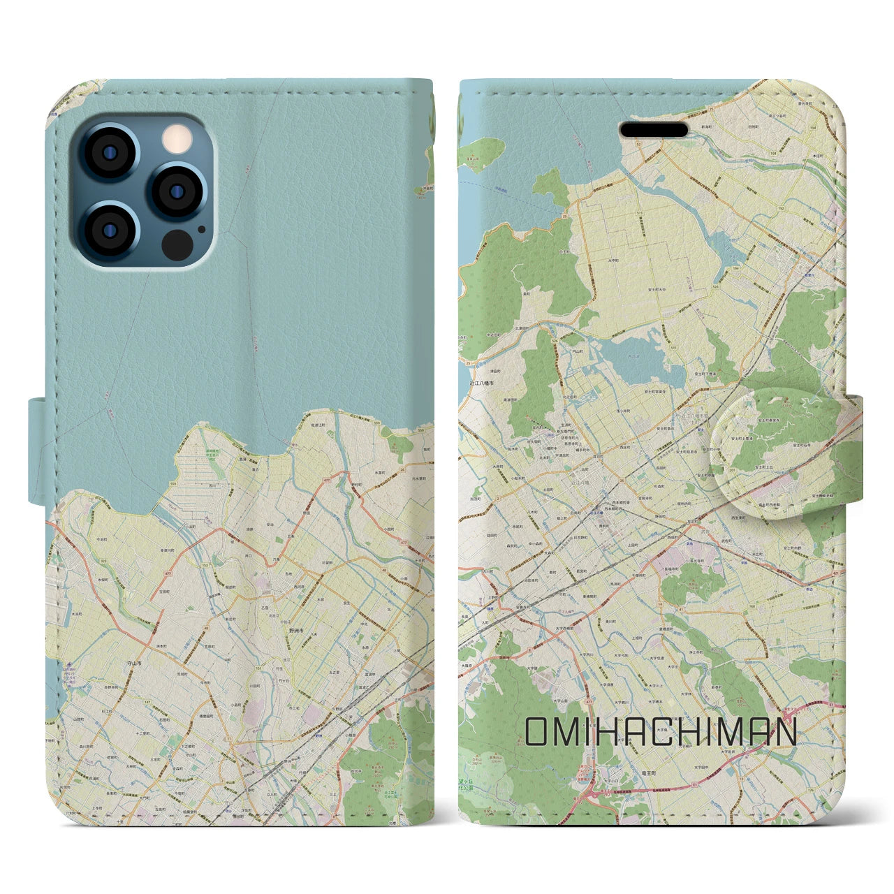 【近江八幡2（滋賀県）】地図柄iPhoneケース（手帳タイプ）