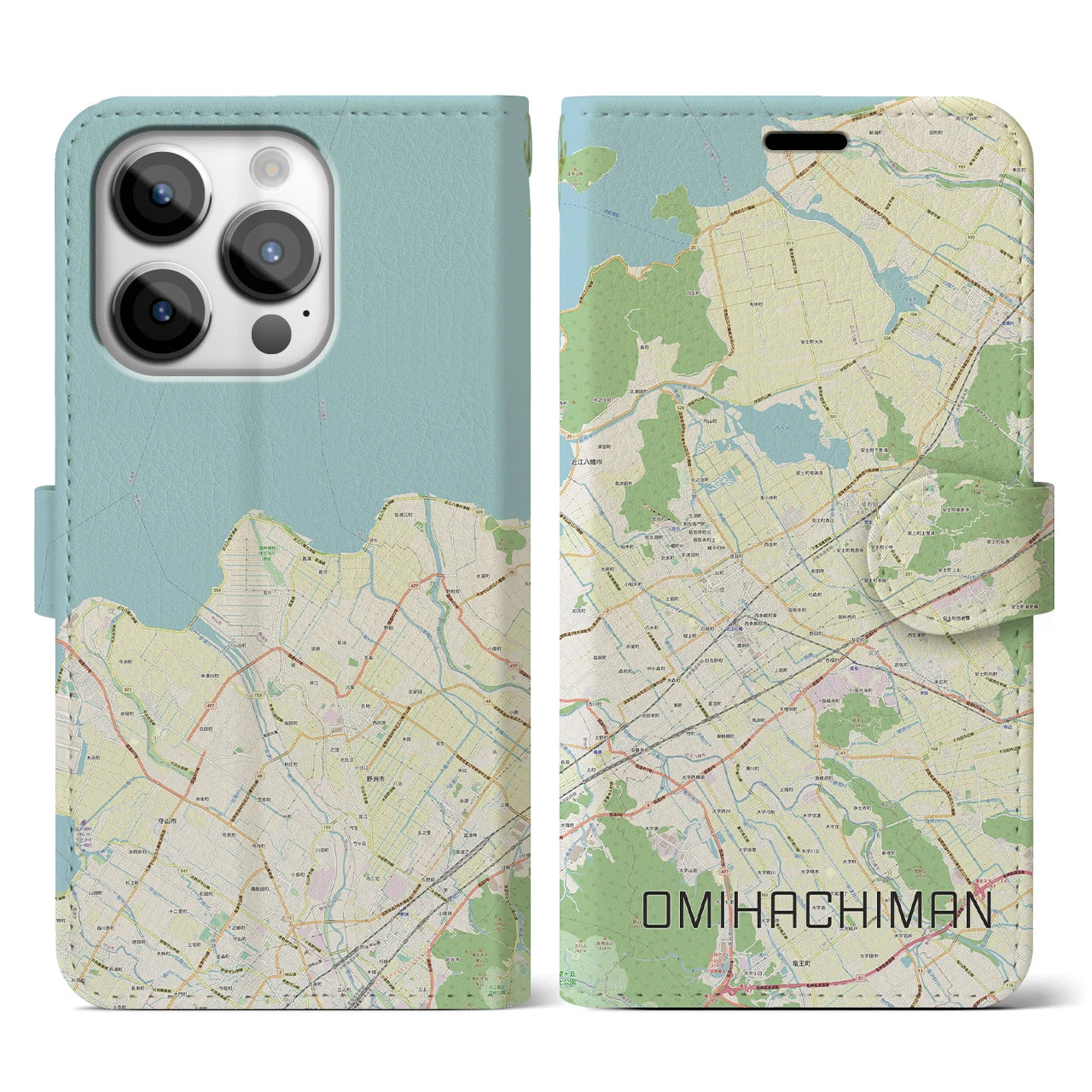 【近江八幡2（滋賀県）】地図柄iPhoneケース（手帳タイプ）