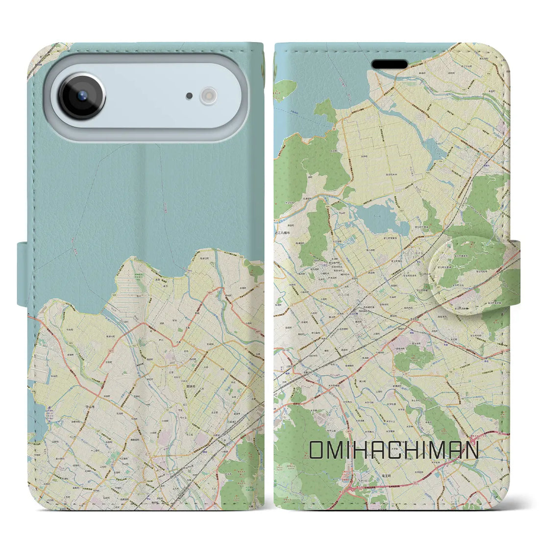 【近江八幡2（滋賀県）】地図柄iPhoneケース（手帳タイプ）ナチュラル・iPhone 17 Pro Max 用