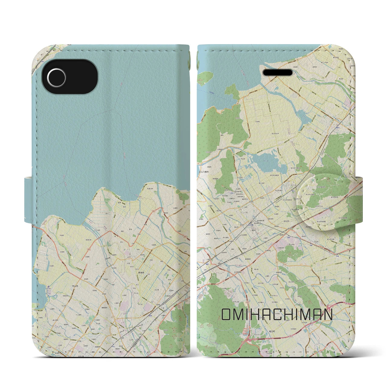 【近江八幡2（滋賀県）】地図柄iPhoneケース（手帳タイプ）