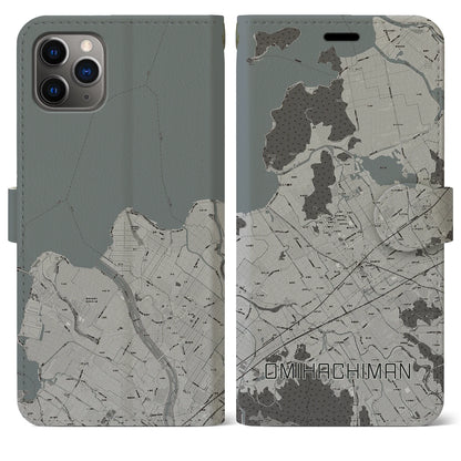 【近江八幡（滋賀県）】地図柄iPhoneケース（手帳タイプ）モノトーン・iPhone 11 Pro Max 用