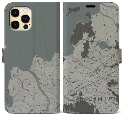 【近江八幡（滋賀県）】地図柄iPhoneケース（手帳タイプ）モノトーン・iPhone 12 Pro Max 用