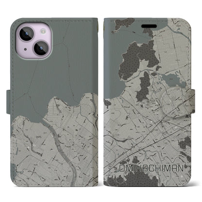 【近江八幡（滋賀県）】地図柄iPhoneケース（手帳タイプ）モノトーン・iPhone 14 用