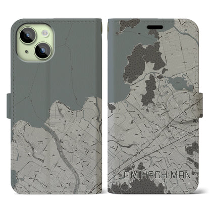 【近江八幡（滋賀県）】地図柄iPhoneケース（手帳タイプ）モノトーン・iPhone 15 用