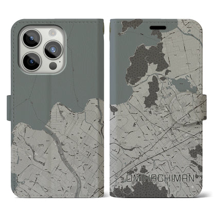 【近江八幡（滋賀県）】地図柄iPhoneケース（手帳タイプ）モノトーン・iPhone 15 Pro 用