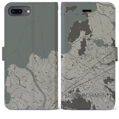 【近江八幡（滋賀県）】地図柄iPhoneケース（手帳タイプ）モノトーン・iPhone 8Plus /7Plus / 6sPlus / 6Plus 用