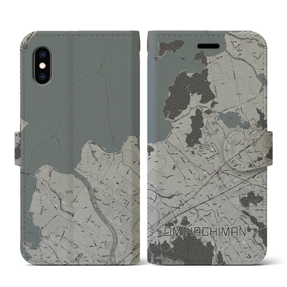 【近江八幡（滋賀県）】地図柄iPhoneケース（手帳タイプ）モノトーン・iPhone XS / X 用