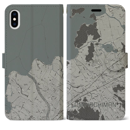 【近江八幡（滋賀県）】地図柄iPhoneケース（手帳タイプ）モノトーン・iPhone XS Max 用