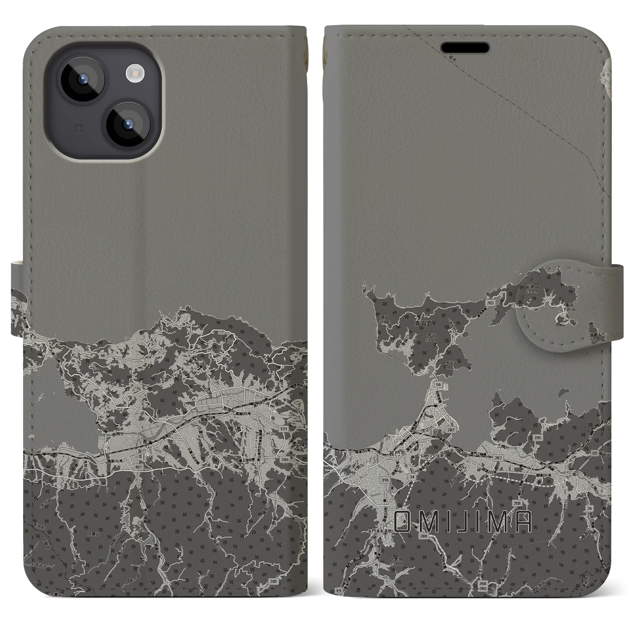 【青海島（山口県）】地図柄iPhoneケース（手帳タイプ）