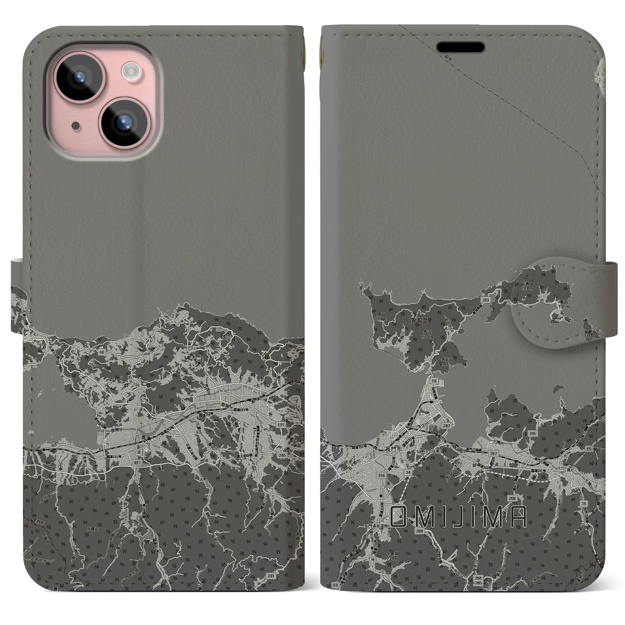 【青海島（山口県）】地図柄iPhoneケース（手帳タイプ）