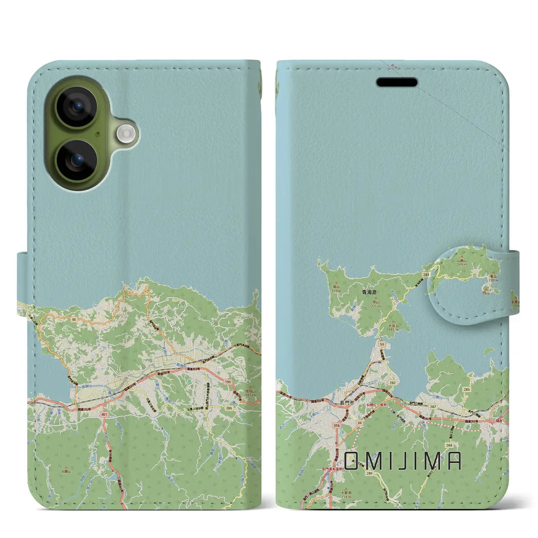 【青海島（山口県）】地図柄iPhoneケース（手帳タイプ）モノトーン・iPhone 17 Pro Max 用
