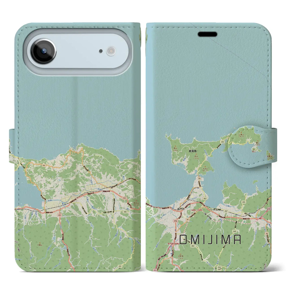 【青海島（山口県）】地図柄iPhoneケース（手帳タイプ）モノトーン・iPhone 17 Pro Max 用