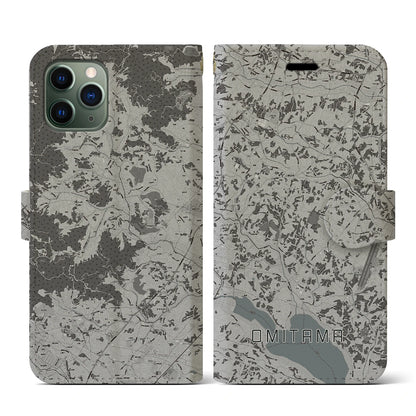 【小美玉（茨城県）】地図柄iPhoneケース（手帳タイプ）モノトーン・iPhone 11 Pro 用