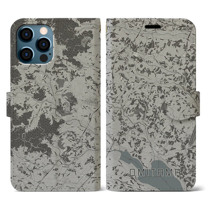 【小美玉（茨城県）】地図柄iPhoneケース（手帳タイプ）モノトーン・iPhone 12 / 12 Pro 用