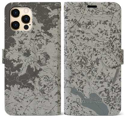 【小美玉（茨城県）】地図柄iPhoneケース（手帳タイプ）モノトーン・iPhone 12 Pro Max 用