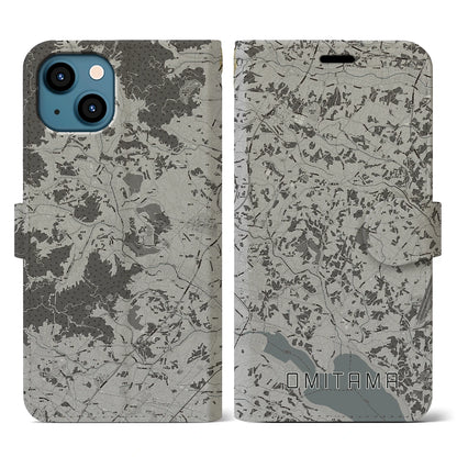 【小美玉（茨城県）】地図柄iPhoneケース（手帳タイプ）モノトーン・iPhone 13 用