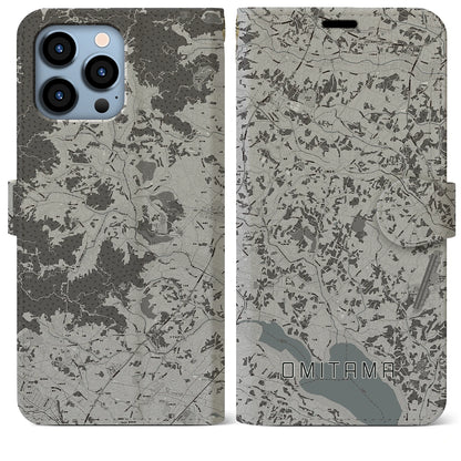 【小美玉（茨城県）】地図柄iPhoneケース（手帳タイプ）モノトーン・iPhone 13 Pro Max 用