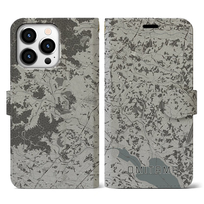 【小美玉（茨城県）】地図柄iPhoneケース（手帳タイプ）モノトーン・iPhone 13 Pro 用