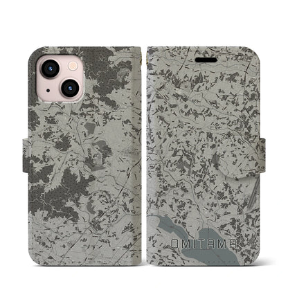 【小美玉（茨城県）】地図柄iPhoneケース（手帳タイプ）モノトーン・iPhone 13 mini 用