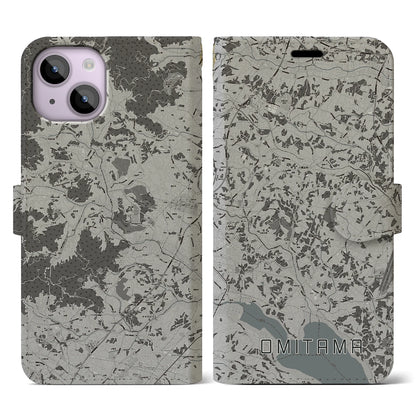 【小美玉（茨城県）】地図柄iPhoneケース（手帳タイプ）モノトーン・iPhone 14 用